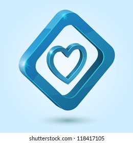 Blue heart symbol isolated on blue background. This vector icon is fully editable.