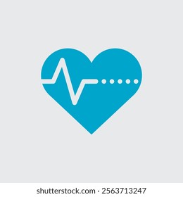 A blue heart that features a white heartbeat line within its shape. Stock vector illustration isolated on white background.