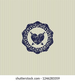 Blue heart with two arrows icon inside distress grunge style stamp