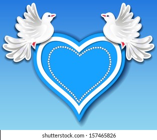 Blue heart and two pigeons