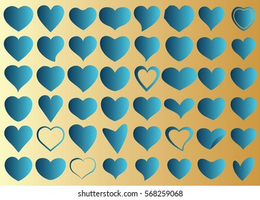 Blue heart vector icon background set for Valentine's day, medical illustration, love story symbol. Health medical flat logo. Romantic amour beautiful shape