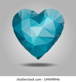 Blue heart vector made from color triangles