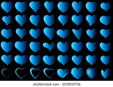 Blue heart vector set icon background set for Valentine's day, medical illustration, love story symbol. Health medical flat logo. Romantic amour beautiful shape