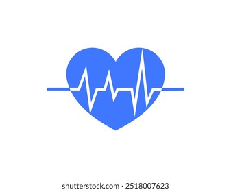 Blue heart with a white pulse line running through it on a white background. Ideal for healthcare themes medical themes fitness cardiovascular health themes wellness themes. Simple modern