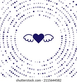 Blue Heart with wings icon isolated on white background. Love symbol. Happy Valentines day. Abstract circle random dots. Vector