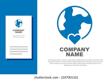 Blue The heart world - love icon isolated on white background. Logo design template element. Vector