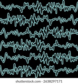 Blue heartbeat seamless pattern with black background