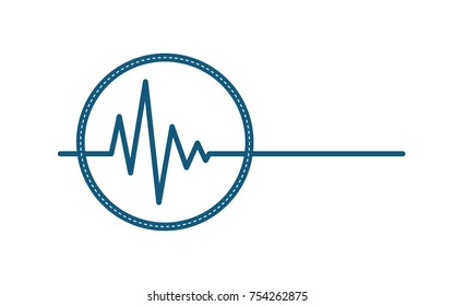 Blue heartbeat sign in the circle. Vector illustration. Medical concept.