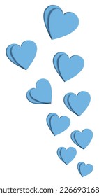 Blue hearts appear to be floating upward in this 3-d vector