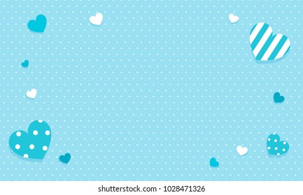 Blue hearts frame vector illustration, Hearts with white polka dot pattern on blue background.