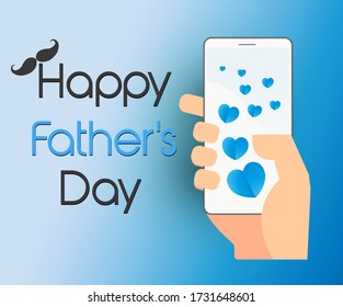 Blue hearts in a mobile phone, Happy Father's Day vector. 