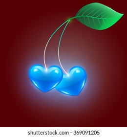 blue hearts on a red background, vector