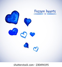 Blue hearts on a white background. Watercolor.Vector illustration