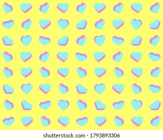 Blue hearts on a yellow background.  Vector illustration for fabric design, print for textile, wrapping, wed design, packaging, etc. Other hearts patterns in my collection.