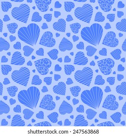 Blue hearts. Seamless pattern for backgrounds, packaging, valentines day.