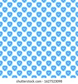 Blue hearts seamless pattern in doodle style. Vector stock illustration for Valentines Day decor and wedding invitations.