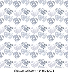 Blue hearts seamless pattern on white background. 14 february wallpaper. Valentines Day backdrop. Hand drawn ornament, texture. Wedding template Vector illustration