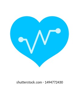 blue hearts shape with beat pulse line isolated on white background