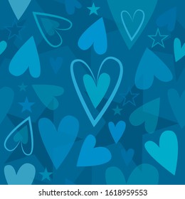 Blue hearts and stars dream texture