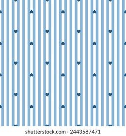 Blue hearts and stripes seamless pattern