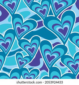 Blue Hearts Swirl Curvy Wallpaper Background Seamless Pattern Repeat Fashion Textile Stationary Phone Case