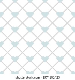 Blue hearts vector seamless pattern with violet stripes