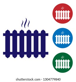 Blue Heating radiator icon isolated on white background. Set color icon in circle buttons. Vector Illustration
