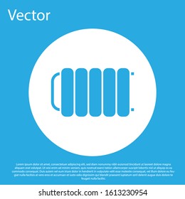 Blue Heating radiator icon isolated on blue background. White circle button. Vector Illustration