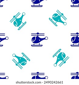 Blue Helicopter aircraft vehicle icon isolated seamless pattern on white background.  Vector
