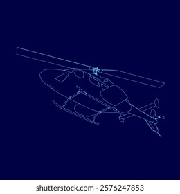 Blue helicopter is drawn on a blue background. The drawing is of a helicopter with a blue outline