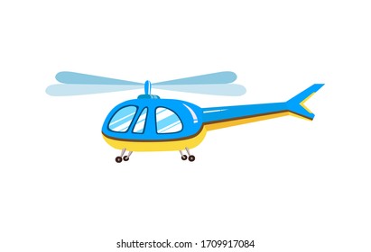Blue helicopter. Funny vector element of transport.