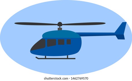 Helicóptero azul, ilustración, vector sobre fondo blanco.