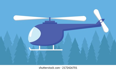 blue helicopter over the forest