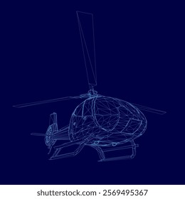 Blue helicopter is shown background. The image is a stylized drawing of a helicopter, with the blue color dominating the scene