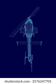 Blue helicopter is shown in a stylized way. The image is of a blue helicopter with a blue background