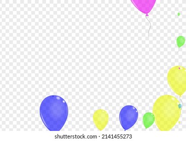 Blue Helium Background Transparent Vector. Ballon Reflection Design. Yellow Shine. Bright Air. Surprise Latex Card.