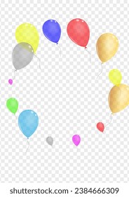 Blue Helium Background Transparent Vector. Confetti Shine Background. Multicolor Jubilee. Purple Baloon. Balloon Concept Banner.