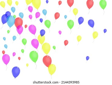 Blue Helium Background White Vector. Confetti Falling Banner. Pink Holiday. Colorful Flying. Air Isolated Background.