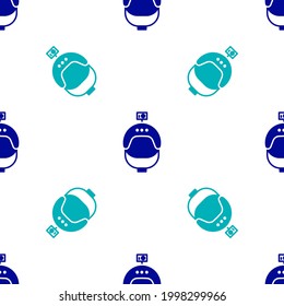Blue Helmet and action camera icon isolated seamless pattern on white background.  Vector Illustration