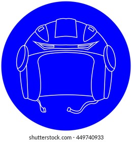 Blue helmet illustration, vector image. Flat style monochrome vector illustration. Open-face helmet silhouette icon. Personal safety equipment for motorcycle driver on road. Lifeguard gear for racer.