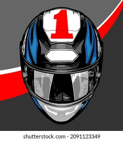 Blue Helmet With Number One Pattern, Cool Helmet, T-shirt Design, Motorcycle Club, Patch, Arai, Shoei, Ls2, Agv, Motorradfahrer, Motorrijder, Motard