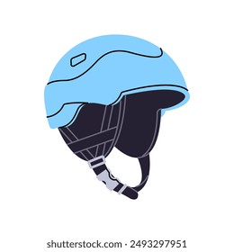 Casco azul para snowboard, icono de esquí. Gorro duro para alpinismo, montañismo, escalada. Equipo de seguridad para deportes extremos, bicicleta. Ilustración vectorial aislada plana sobre fondo blanco