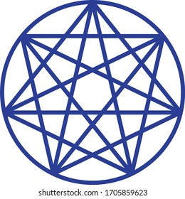 Blue Heptagram with pentagram shape inside circular vector geometric background