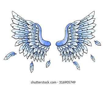 Blue Heraldic Wings Cartoon Stock Vector (Royalty Free) 316905749 ...