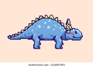 Blue herbivorous dinosaur in pixel art style