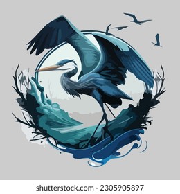 Blue Heron bird sea air land logo vector art