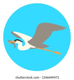  blue  heron flying , vector illustration , flat style ,profile view