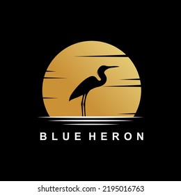 blue heron in moon logo vector template