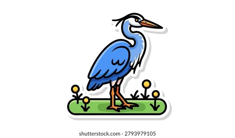 A blue heron standing on green grass