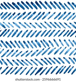 Blue herringbone hand painted seamless vector pattern 